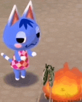 rosie from animal crossing shaking maracas